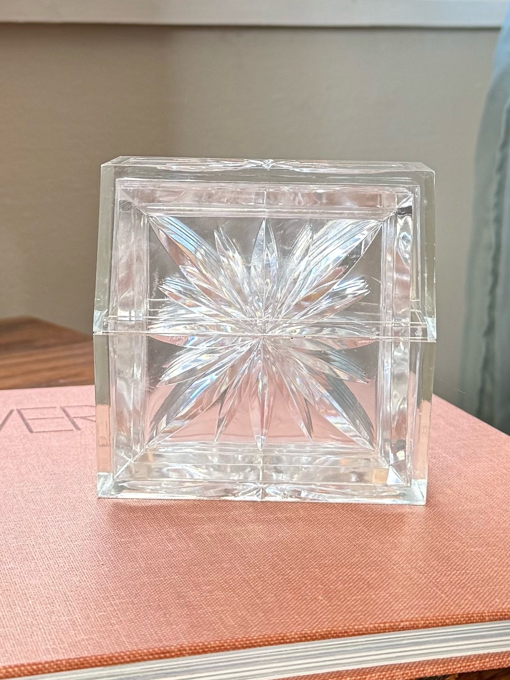 4 Vintage Lucite Coaster Set Acrylic Clear Plastic w/Holder MCM